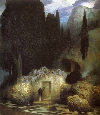 The Tomb of Böcklin, 190102, by Ferdinand Keller. Click to enlarge. William Blake, Arte Fantasy, Gustav Klimt, Art Movement, Impressionism, Dark Art, Classic Art, Art History, Painting & Drawing