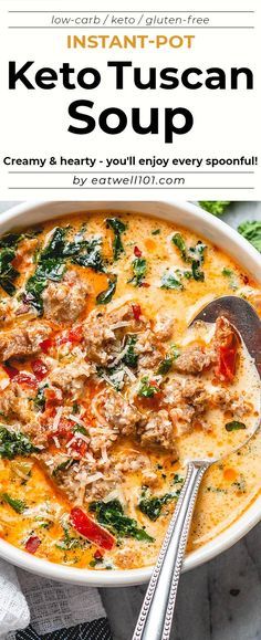 Keto Tuscan Soup, Soup Italian, Keto Quiche, Gluten Free Instant Pot, Sausage Kale, Soup Creamy, Tuscan Soup, Keto Soup, Low Carb Soup