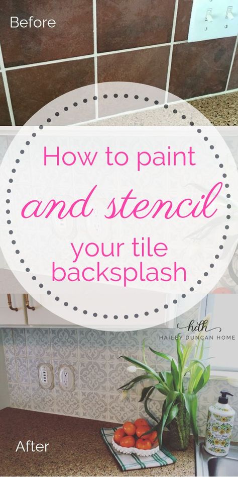 Stenciled Tile, Kitchen Tile Diy, Painted Backsplash, Paint Backsplash, Painted Tile, Kitchen Tiles Design, Kitchen Diy Makeover, Diy Backsplash, Tile Stencil