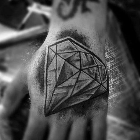 Shaded Diamond Hand Traditional Tattoo Ideas For Men Diamond Geometric Tattoo, Diamond Hand Tattoo, Traditional Diamond Tattoo, Small Diamond Tattoo, Diamond Tattoo Designs, Diamond Tattoo, Father Tattoos, Crazy Tattoos, Jewel Tattoo