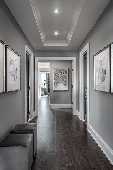 Premium | Lindvest Model Home Grey Flooring Living Room, Grey Walls Living Room, Interior Wall Colors, Gray Painted Walls, Hallway Colours, Living Room Wall Color, Grey Interior Design, Gray Walls, Light Grey Walls