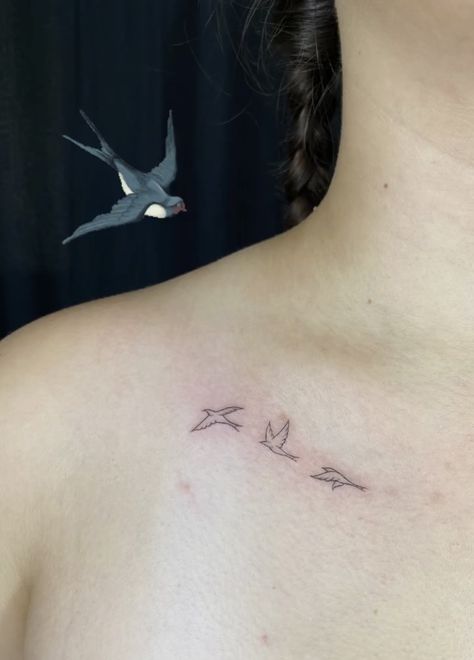 Tattoo Cloud And Bird Tattoo, Small Bird Outline Tattoo, Doves In The Wind Tattoo, Small Hawk Tattoo For Women, Fine Line Birds Tattoo, Birds On Shoulder Tattoo, Bird Set Free Tattoo, Flying Geese Tattoo, Simple Sparrow Tattoo