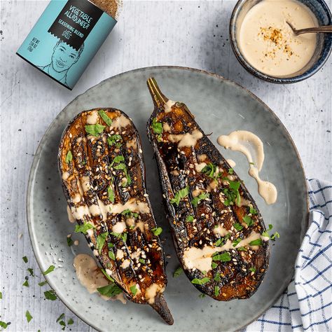 Grilled Eggplant with Tahini Sauce – Just Spices US Eggplant With Tahini Sauce, Nasu Dengaku, Miso Eggplant, Recipe Eggplant, Yummy Vegetables, Winter Holiday Recipes, Ginger Pork, Red Miso, Just Spices