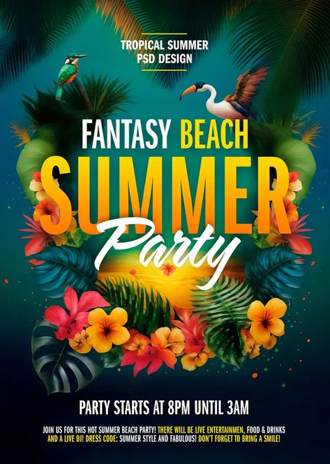 Check out the Tropical Beach Party Flyer Template for your next club and party event. Take advantage of this premade PSD template for Photoshop - More amazing template on FFFLYER - Club & Party, Flyer Templates, Party Flyer, Seasonal Flyer, Summer Flyer, Typo Flyer Tropical Flyer Background, Tropical Beach Party, Beach Party Flyer, Club Party Flyer, Tropical Poster, Party Flyer Template, Graphic Design Flyer, Summer Beach Party, Free Flyer Templates