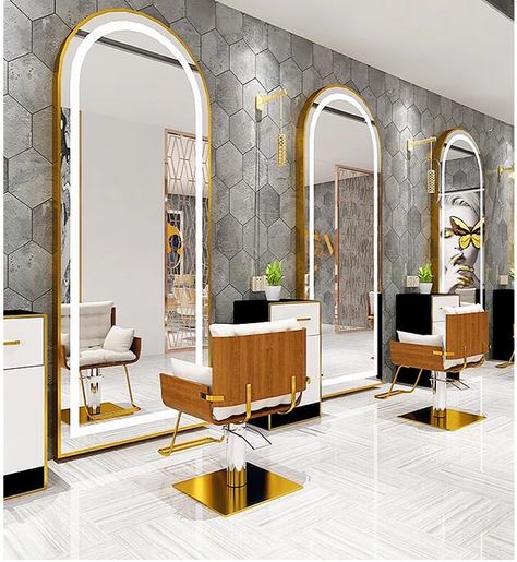 Mirrored Ceiling, Hair Salon Wall, Barbershop Design Interior, Parlour Design, Salon Mirror, Saloon Decor, Barber Shop Interior, Beauty Chair, Beauty Room Salon