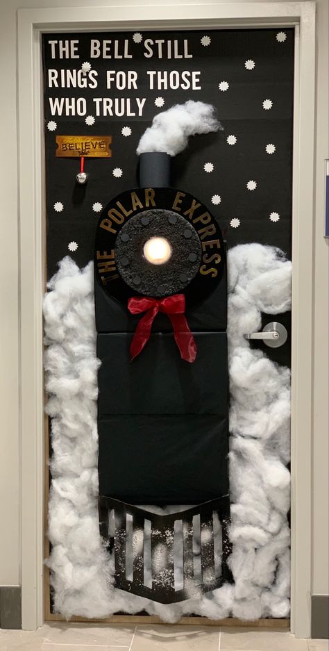 Polar Express Door, Hall Door, Polar Express Christmas Party, Polar Express Theme, Door Decorations Classroom Christmas, Christmas Doors, Polar Express Party, Holiday Door Decorations, Classroom Christmas Decorations