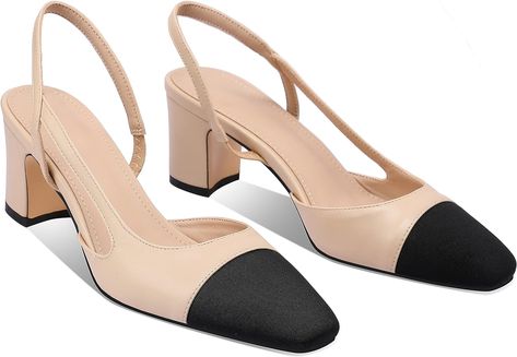 Amazon.com | LauraVicci Heeled Slingback Pumps Two Toned Splicing Closed Round Toe Chunky Block Heels Sandals Slip On Office Party Fashion Shoes Nude Size 8.5 | Pumps Chunky Block Heels, High Quality Shoes, Office Party, Heels Sandals, Slingback Pump, Sandal Fashion, Block Heels Sandal, High Heel Boots, Party Fashion