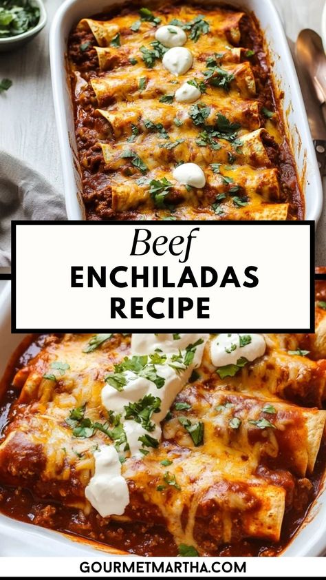 These juicy and flavorful beef enchiladas are the ultimate comfort food! Loaded with seasoned ground beef, smothered in rich, tangy sauce, and baked to perfection, this easy enchilada recipe will become a family favorite. Perfect for any weeknight dinner or gathering! #BeefEnchiladas #MexicanFood #ComfortFood #EasyDinner #GroundBeef #Enchiladas #CheesyGoodness #TexMex #FamilyDinners #DinnerIdeas Beef Enchiladas Recipe, Beef Enchilada Casserole, Easy Enchilada Recipe, Easy Beef Enchiladas, Beef Enchilada Recipe, Cheesy Enchiladas, Ground Beef Enchiladas, Easy Enchiladas, Spiced Beef