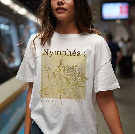 Water Lily T Shirt, Nymphéa, Aesthetic Tee, Monet Art Shirt, Artsy Clothes Artsy Clothes, Magritte Art, Crewneck Aesthetic, Pond Art, René Magritte, Water Lily Pond, Artsy Outfit, Merch Ideas, Couple In Love