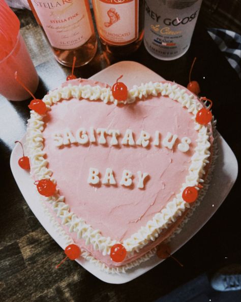 Sagittarius baby cake pink icing cherries zodiac pinterest vsco cute birthday party celebration  instagram  berry berries euphoria cottagecore theme harry styles lana del Rey Taylor swift Saggitarius Birthday Cake Aesthetic, Sagittarius Season Cake, Sagittarius Szn Cake, Sag Season Cake, Sagittarius Cake Aesthetic, Saggitarius Cake Design, Sagittarius Baby Cake, Sagittarius Birthday Cake, Aesthetic Sagittarius