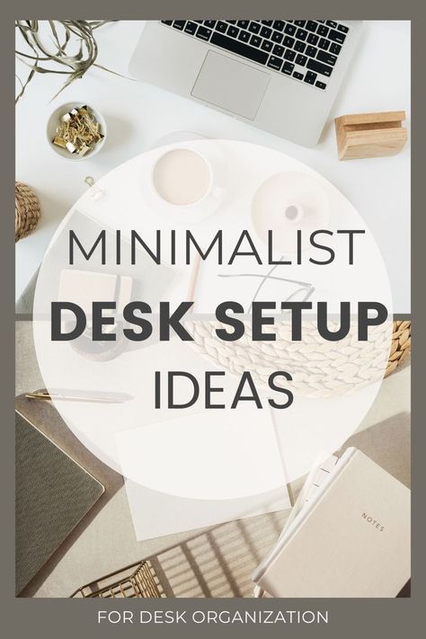 Minimalist desk setup ideas with two pictures of an office desk with various minimalist desk decor items. Minimalist Desk Setup, Small Office Organization, Minimalist Office Desk, Desk Setup Ideas, Small Desk Organization, Desk Organization Ideas, Work Desk Organization, Functional Home Office, Desk File Organizer