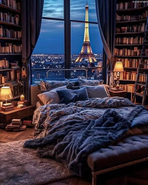 Library Bedroom, Fantasy Rooms, Apartment Aesthetic, Paris Apartments, Dream Room Inspiration, Cozy Place, Cozy Room, Dream Rooms, Aesthetic Bedroom