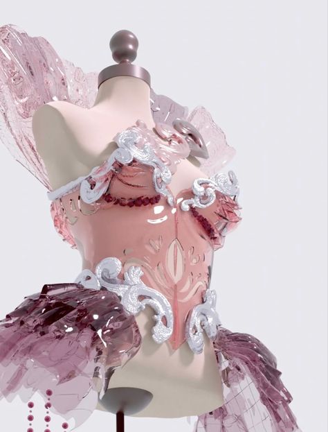 Mermaid Aesthetic Fashion, Pink Futuristic Outfit, Eco Futurism Fashion, Pink Cybercore Outfits, Sci Fi Aesthetic Fashion, Pink Fantasy Aesthetic, Fantasy Aesthetic Outfits, Cybercore Pink, Futuristic Fairy