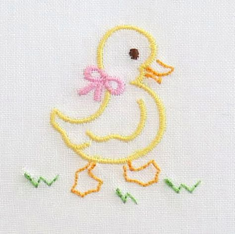 Little Outline Duck - 2 Sizes! Duck Hand Embroidery, Embroidery Duck Patterns, Kids Embroidery Ideas, Duck Embroidery Design, Back Stitch Embroidery Design, Embroidery Outline Designs, Embroidery Design Outline, Baby Embroidery Ideas, Kids Embroidery Designs