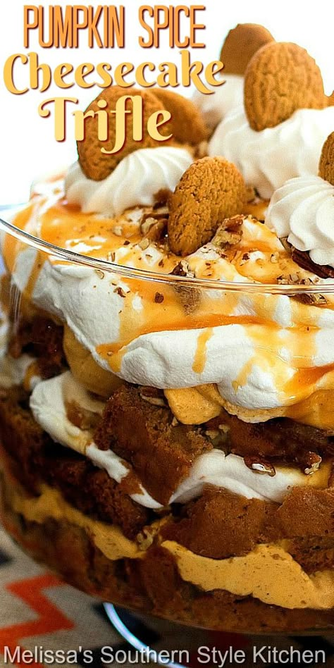 Trifles Desserts, Trifle Bowl Recipes, Pumpkin Trifle, Spice Cheesecake, Trifle Dessert Recipes, Pumpkin Spice Cheesecake, Cheesecake Trifle, Thanksgiving Cakes, Pumpkin Spice Cake