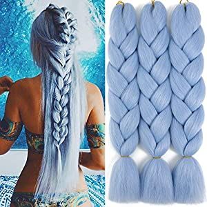 Amazon.com : Blue Braiding Hair Jumbo Braids Hair Extensions Colored Braid Hair Synthetic Braid Hair Light Blue Braiding Hair for Braiding (24 Inch 3Pcs/Lot, Light Blue ) : Beauty & Personal Care Blue Braiding Hair, Braiding Hair Colors, Kanekalon Braiding Hair, Jumbo Braiding Hair, Whatsapp Wallpaper Cute, Kanekalon Hairstyles, Colored Hair Extensions, Colored Braids, Hair Light