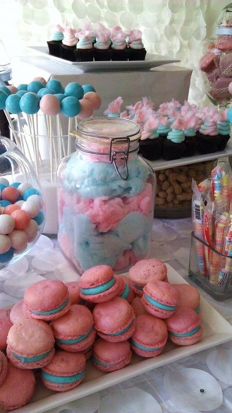 Gender reveal party ideas ---Blue/ Pink Cotton Candy. Gourmet cotton candy available from Fluffpop Gender Reveal Party Food, Creative Gender Reveals, Reveal Party Games, Baby Gender Reveal Party Decorations, Gender Reveal Unique, Gender Reveal Party Theme, Idee Babyshower, Jimin Aesthetic, Baby Reveal Party