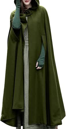 Versear Women Hooded Long Cloak Cape Open Front Poncho Coat Halloween Costume Cosplay Outerwear Jacket Cloak Green Cloak, Mantel Cape, Winter Cloak, Winter Costume, Poncho Coat Cape, Poncho Coat, Sleeveless Coat, Hooded Trench Coat, Poncho Cardigan