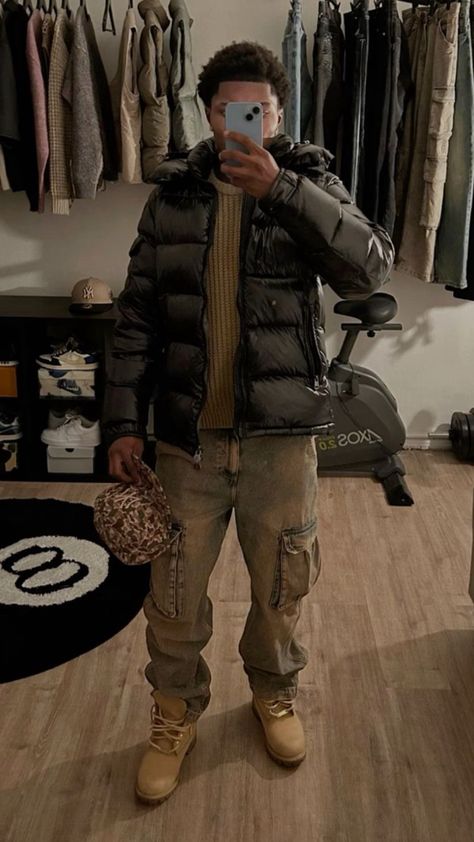 Black Guy Outfits Aesthetic, Fall Drip Outfits Men, Zara Outfit Men, Zara For Men, Men's Casual Outfits Winter, Bf Outfits, Fall Outfits Men Streetwear, Outfit Inspiration For Men, Puffer Jacket Outfit Men