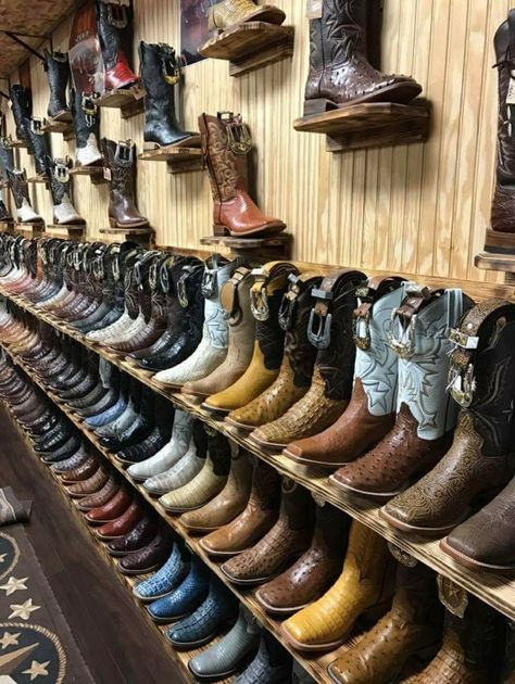 Retail Wall Displays, Boot Wall, Cowboy Store, Equestrian Shop, Cowboys Boots, Western Bedroom Decor, Shoe Room, Tack Shop, Western Shop