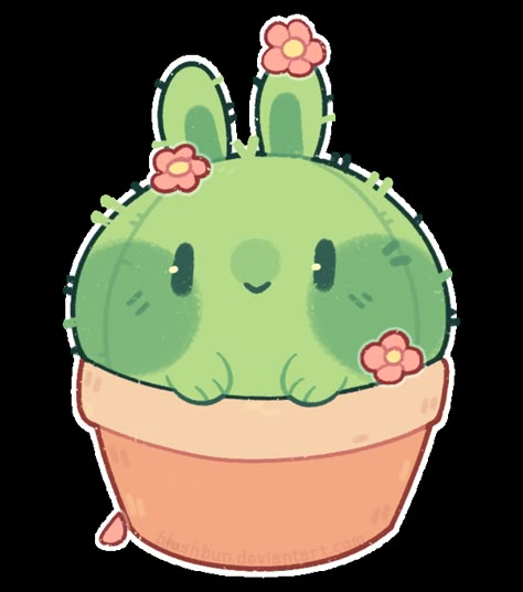 [p]: cactus bun by blushbun.deviantart.com on @DeviantArt Cute Animal Drawings, Kawaii Drawings, Kawaii Art, Cute Kawaii, Animal Drawings, Cute Stuff, Drawing Ideas, Cute Drawings, Cute Art