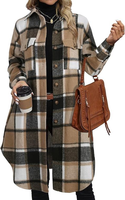 Womens Shacket, Long Flannel Shirt, Long Flannel, Womens Winter Coats, Long Oversized Cardigan, Autumn Jacket Women, Fall Winter Jacket, Oversized Button Down Shirt, Jackets Casual