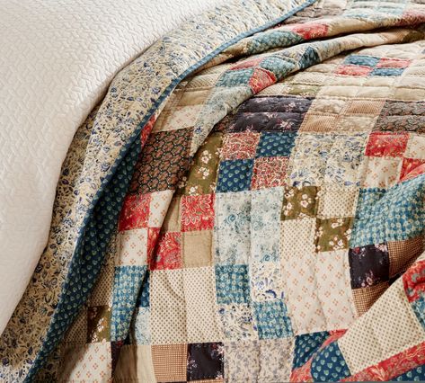 Mila Reversible Quilt | Pottery Barn Pottery Barn Quilts, Charm Pack Quilt Patterns, Rustic Quilts, Neutral Quilt, Charm Pack Quilt, Farmhouse Quilts, Cottage Quilt, Quilted Gifts, Winter Quilts