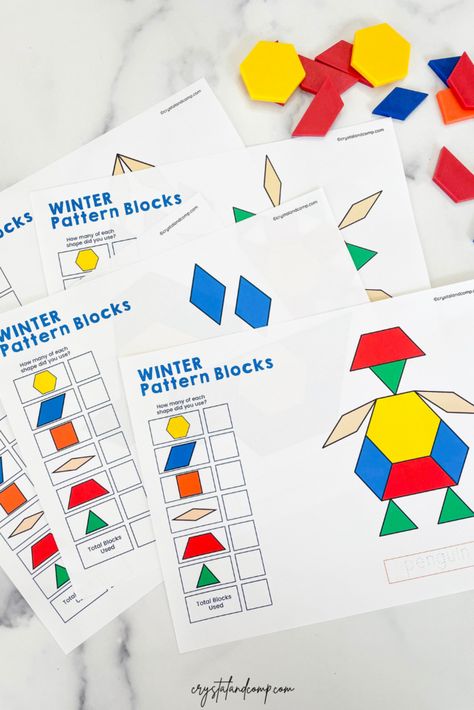 Winter Pattern Block Printables Free Pattern Block Printables, Pattern Block Printables, Block Center Preschool, Pattern Blocks Activities, Pattern Block Templates, Winter Theme Preschool, Preschool Weather, Kindergarten Units, Blocks Preschool