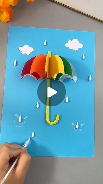 paper crafts creator on Instagram: "Title: "Holiday Fun: Making a Rainbow Umbrella with Your Children" Hashtags: #KindergartenHandicraft #ParentChildHandicraft #CreativeCrafts #HandmadeDIY #ChildrensCrafts #RainbowUmbrellaCraft" How To Make A Paper Umbrella Crafts, Diy Paper Rainbow, Paper Craft Umbrella, Rainbow Craft For Kindergarten, Rain Kids Crafts, Umbrella Activity For Kids, Umbrella Making Craft, U For Umbrella Craft, Rainy Season Craft For Kids