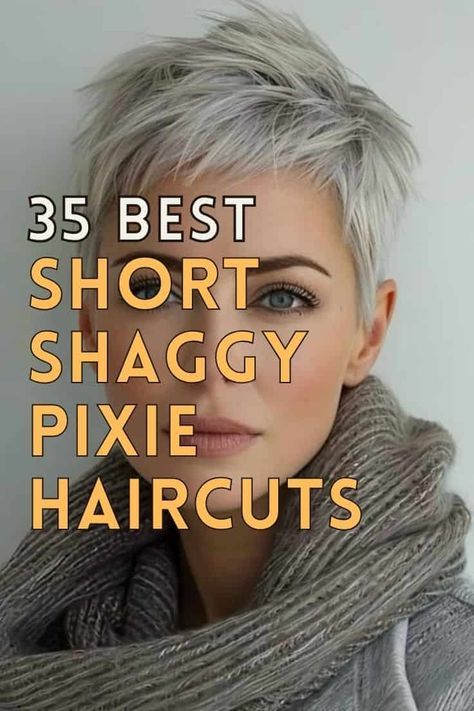 35 Cute Short Shaggy Pixie for Modern Women Short Gray Pixie Haircuts, Ladies Pixie Haircuts, Shaggy Wedge Haircut, Short Pixie Hairstyles For Thick Hair, Short Stacked Pixie Haircut, Short Pixie Haircut For Thick Hair, Short Haircuts For Women With Thinning Hair, Sassy Pixie Haircut Over 50, Pixie Back View Short