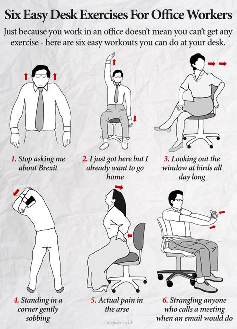 Six easy desk exercises for office workers The Poke Desk Exercises At Work, Office Exercises, Desk Exercises, Lunch Workout, Office Workouts, Every Muscle Group, Gym Workout Apps, Exercise Images, Office Workout