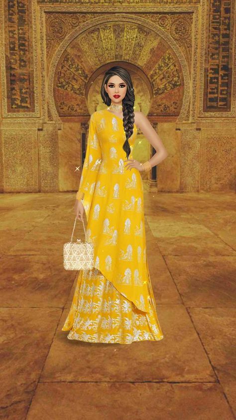 Yellow Dress Illustration, Yellow Indian Dress, Haldi Rasam, Fashion Illustration Collection, Bridal Fashion Illustration, Outfits Illustration, Outfit Illustration, Digital Invitations Design, Wedding Illustrations