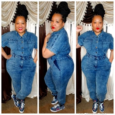 Made With Lightweight Cotton Denim Jumpsuit Has Plenty Of Stretch. How To Style Denim Jumpsuit, Jean Jumpsuit Outfit Black Women, Denim Jumpsuit Outfit Black Women, Denim Jumpsuit Outfit Winter, Plus Size Overalls Outfit, Jumpsuit Outfit Black Women, Denim Jumper Outfit, Jean Jumpsuit Outfit, Denim Romper Outfit