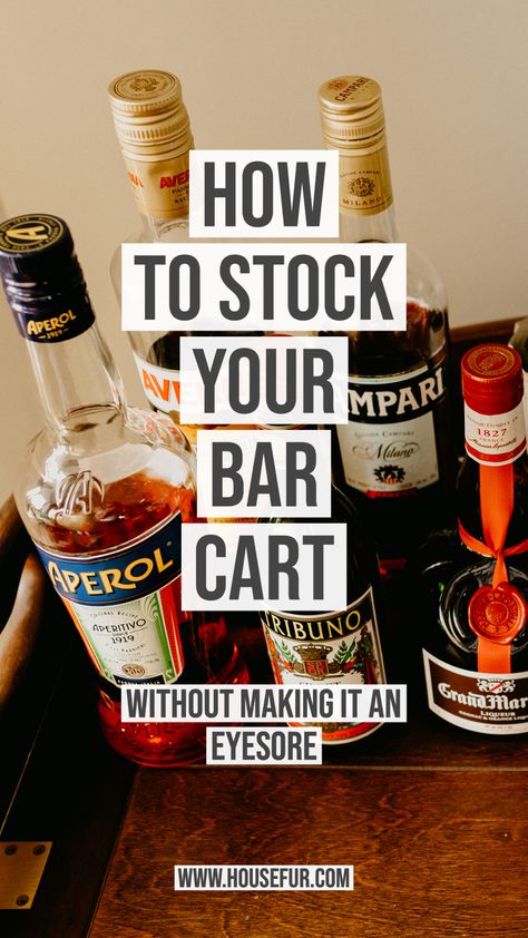 Basic Bar Cart Essentials, Bar Cart Basics, Bar Cart Staples, Drinks Cart Ideas, Bar Cart Essentials List, Home Bar Supplies, Bar Stocking List, At Home Bar Essentials, Bar Cart Items