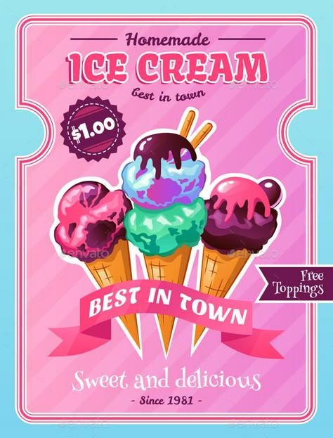 Ice cream cafe homemade desserts advertisement poster with delicious cones and chocolate toppings pink background vector illustration Advertisements Poster, Cute Advertisement Poster, Product Advertisement Poster, Advertisment Poster Products, Product Design Poster Ideas, Ice Cream Advertising, Poster Advertising, Advertisement Poster Ideas, Advertisement Poster Product