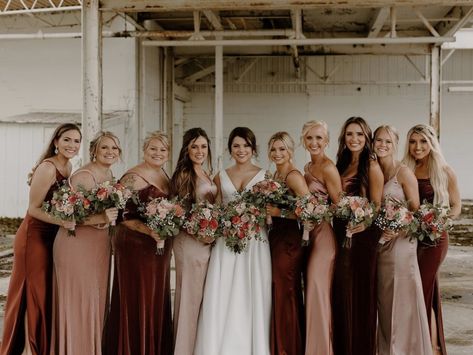 Maroon Mix Match Bridesmaid Dresses, Sangria Colored Bridesmaid Dresses, Mixed Color Bridal Party, Different Shades Of Burgundy Bridesmaids, Burgundy Shades Bridesmaid Dresses, Burgundy And Peach Bridesmaid Dresses, Mixed Burgundy Bridesmaid Dresses, Maroon Fall Bridesmaid Dresses, Wine And Blush Bridesmaid Dresses