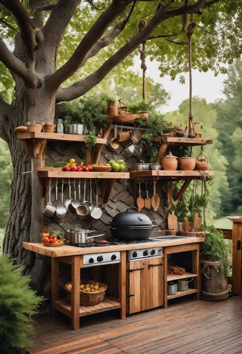 39 Stunning Outdoor Kitchen Ideas: With Style and Functionality Outside Cooking Station, Indian Outdoor Kitchen, Small Outdoor Cooking Area, Outdoor Garden Kitchen, Boho Outdoor Kitchen, Diy Patio Kitchen, Small Kitchen Outdoor, Rustic Outdoor Kitchen On A Budget, Small Outside Kitchen Ideas