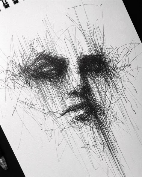 Pen Art Scribble, Skrible Sketch, Scribble Art Tattoo, Butterfly Pen Sketch, Dark Pen Drawings, Messy Art Sketch, Messy Face Sketch, Scribble Pen Art, Pen Scribble Art Easy