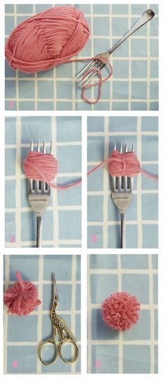 Glad I found this--someone had told me how to do something with yarn and a fork, but I'd forgotten what it was lol. --Pia (DIY pom poms diy crafts craft ideas easy crafts diy ideas diy crafts crafty easy diy) Diy Pom Poms, Diy Decorations, Decorations Party, Fashion Diy, Crafty Craft, Diy Projects To Try, Cute Crafts, Softies, Yarn Crafts