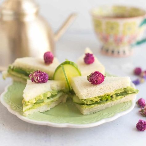 Vegan Tea Sandwiches, Cucumber Tea Sandwich, Sandwiches Tea Party, Cucumber Tea Sandwiches Recipes, Lavender Tea Party, Vegan Tea Party, Fig Tea, Tea Finger Sandwiches, Sandwiches For A Crowd