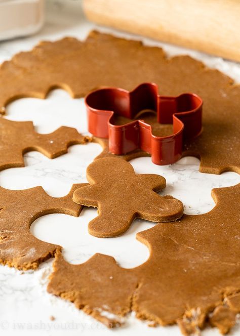 Edible Gingerbread Cookie Dough, Crispy Gingerbread Men Cookies, Roll Out Gingerbread Cookies, Gingerbread Roll Out Cookies, Cut Out Cookie Dough, Holiday Merchandising, Gingerbread Cookie Dough Recipe, December Baking, Easy Gingerbread Cookie Recipe