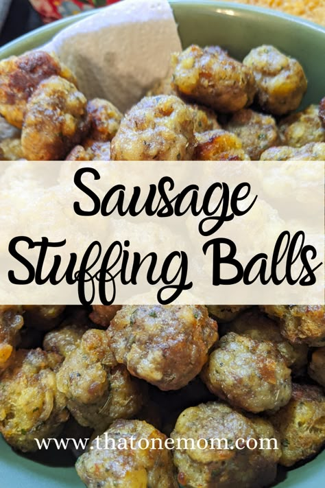 Stove Top Stuffing Appetizers, Sausage Balls Thanksgiving, Stovetop Sausage Balls, Sausage Dressing Balls, Sausage Balls Stove Top, Breakfast Sausage Appetizer Recipes, Sausage Stuffing Balls Recipe Easy, Sausage Balls Made With Stove Top Stuffing, Sausage Stuffing Balls Thanksgiving