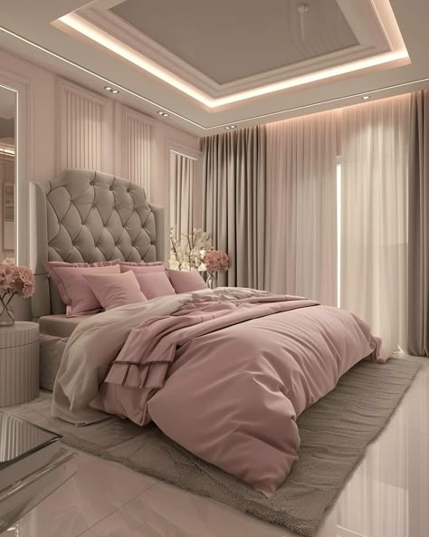 Cute Room Ideas Aesthetic Pink Bed, Super Girly Bedroom, Luxury Room Bedroom Pink, Luxury Teen Girl Bedroom, Big Pink Bedroom, Bedroom Inspo Aesthetic Pink, Daughter Room Design Modern, Rich Girl Bedroom Aesthetic, Luxury Bedroom Pink