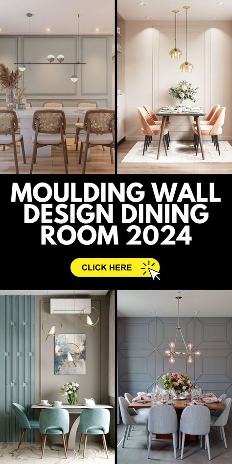 Revolutionizing Dining Spaces: 15 Ideas Mastering Modern Wall Moulding Designs for 2024 Open Dining Room Accent Wall, Dinning Wall Panelling Design Modern, Formal Dining Room Accent Wall, Dining Room Panelling Ideas, Dining Room Wall Paneling Ideas, Dinning Room Wall Molding Ideas, Dining Room Wall Inspiration, Picture Moulding On Walls, Wall Panels Dining Room