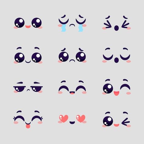 Face Graphic Design, Graphic Design Cartoon, Inkblot Art, Cartoon Faces Expressions, Cute Cartoon Faces, Paw Drawing, Chibi Eyes, Tea Illustration, Kawaii Faces