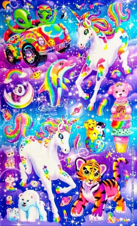 Lisa Frank Aesthetic, Frank Aesthetic, Lisa Frank Folders, Lisa Frank Unicorn, Lisa Frank Stickers, Nostalgia Core, Y2k Wallpaper, Art Folder, Lisa Frank