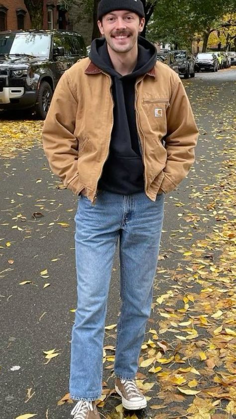 Pumpkin Patch Men’s Outfit, Carhartt Men’s Outfits, Guys Autumn Outfits, Fall Carhartt Outfit, Carhartt Jacket Fit, Workwear Mens Fashion, Fall Men Outfits Autumn, Mens Fall Fits, Men Carhartt Outfit