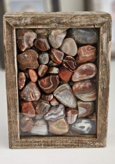 How To Display Agates, Diy Rock Collection Display, Agate Display Ideas, Rock Shadow Box Ideas, Rock Collection Display Ideas, Rock Collection Storage, Rock Collection Display, Rock Display, Rock Tumbling