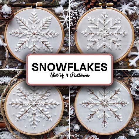 DESCRIPTION Ring in the new winter season with this Set of 4 Winter Snowflake hand embroidery patterns! Get your hoop ready and let's stitch up some holiday magic with this delightful embroidery project! Happy stitching! This listing is for a digital PDF pattern, which includes: ~ Printable pattern scaled to fit 3" to 8" hoops ~ DMC color and stitch suggestions ~ Beginner's Guide to Hand Embroidery with a FREE sample pattern ~ Beginner's Guide available in English, Español, Français and Deutsch Winter Craft Fair Ideas, Easy Christmas Embroidery Patterns, Embroidery Snowflake Patterns, Printable Embroidery Patterns Free, January Embroidery, Embroidery Motifs Design, Winter Textiles, Simple Christmas Embroidery, Winter Embroidery Patterns