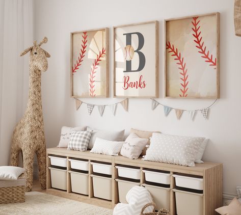 Vintage Baseball Nursery, Baseball Wall Decor, Boy Sports Bedroom, Nursery Ideas Boy, Baseball Nursery, Sports Nursery, Sport Bedroom, Sports Wall Decor, Baseball Wall